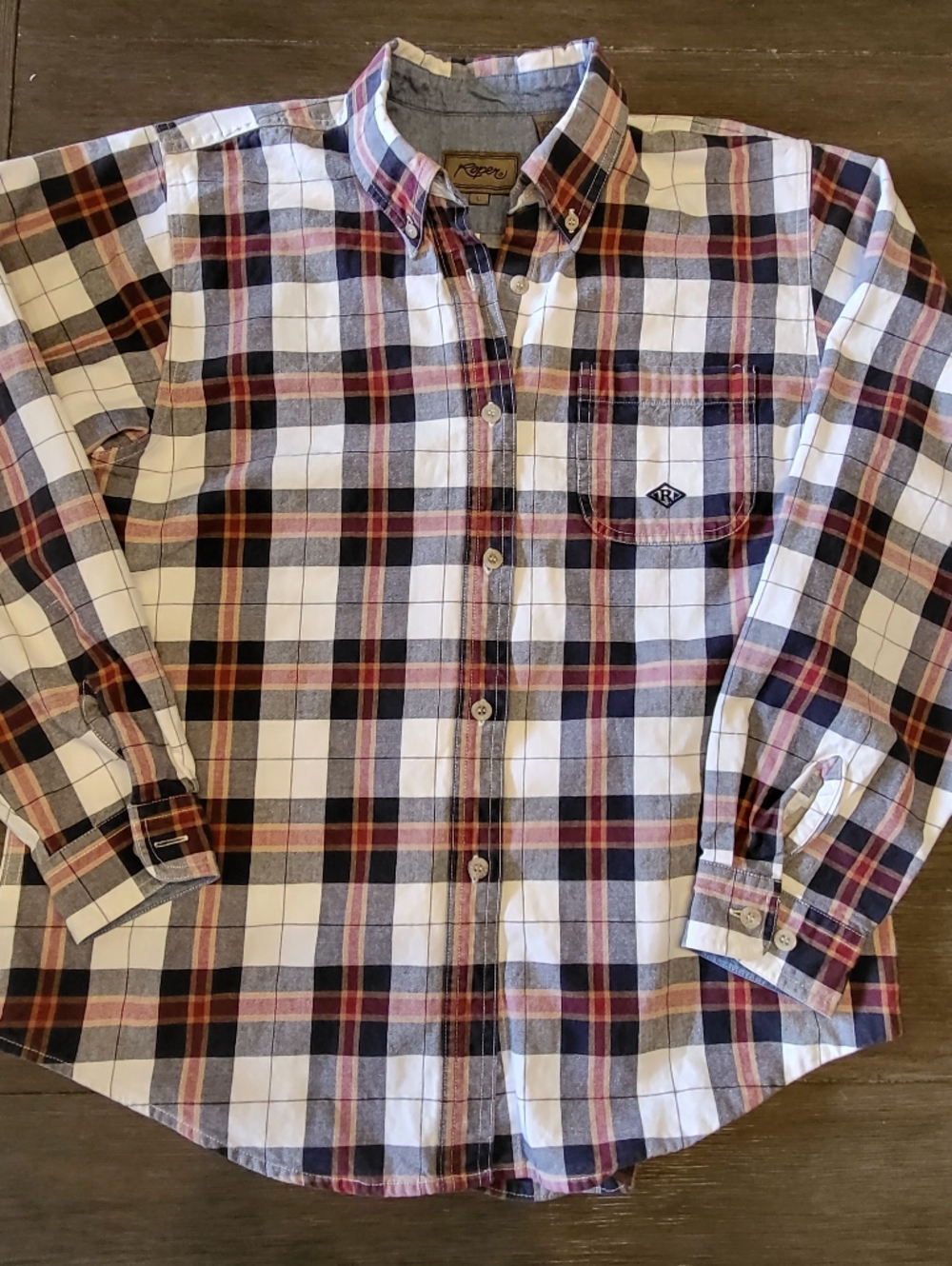 Roper White, Navy & Red Plaid Button-Down Shirt